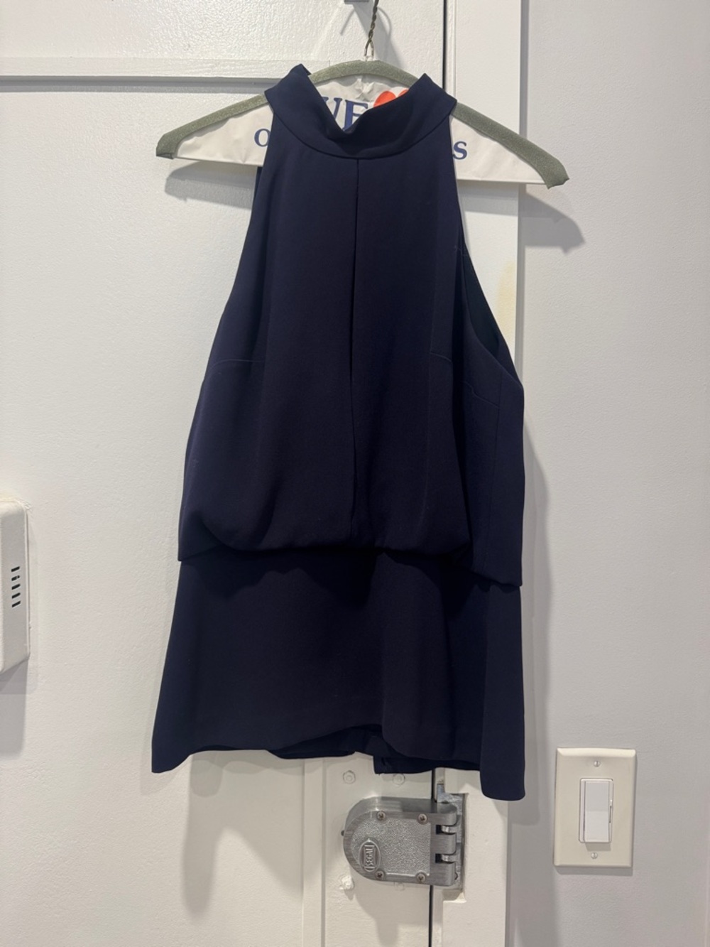INTERMIX Navy Sleeveless Mock Neck Layered Blouse